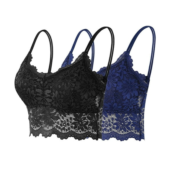 BLTIBY 2PC Women's Lace Bra Solid Color Strap Wrap Hollow Out Bras Underwear Comfy Fashion Cami Bras Navy M