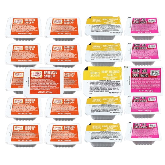 House Recipe Sauce | Kosher | 1 oz. Dipping Cup | 20 Count | ((10) Barbeque, (5) Sweet & Sour, (5) Honey Mustard)