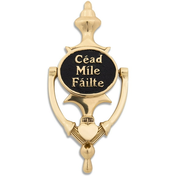 Exclusively Irish Cead Mile Failte Oval -Claddagh Door Knocker - Black brass 8” H x 3.75” W