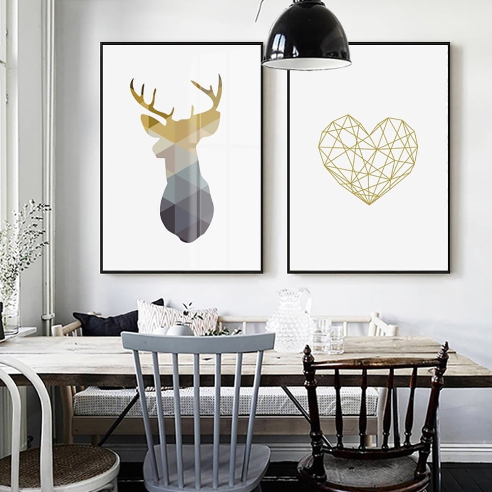 Abstract Geometric Deer Bird Heart Canvas Poster Art Print Home Wall Decor 