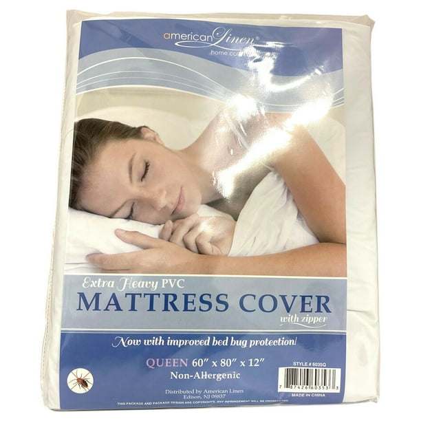 Waterproof Zippered Vinyl Mattress Cover None Allergenic Bed Bug Protector (QUEEN)