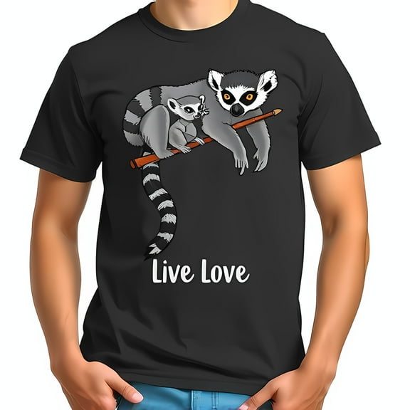Charming Ring-Tailed Lemur T-Shirt - Whimsical Nature Design with 'Live Love' Message - Dark Gray Tee