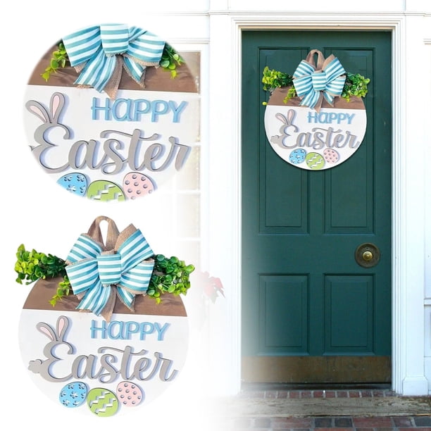 Decoración de Pascua para colgar en la puerta, conejito de madera, ambiente festivo Decoración de Pascua para colgar en la puerta, conejito