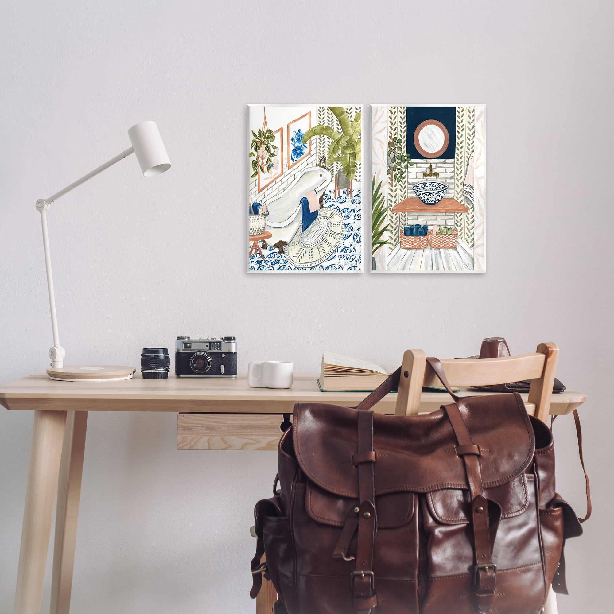 Stupell Industries Boho Chic Bathroom Bath & Laundry Painting Unframed Art Print Wall Art, 11 x 14, Set of 2