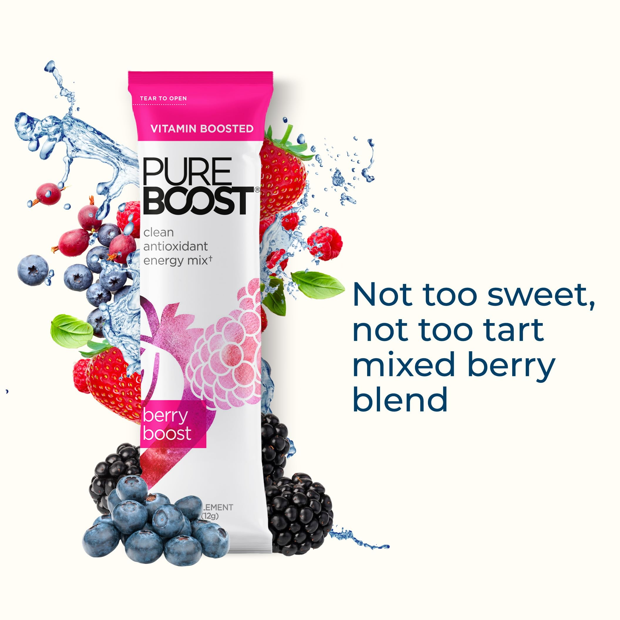 Pureboost Clean Energy Booster, Berry Boost 30 Count, Refreshing Energy Drink mix with B12, Electrolytes & Antioxidants, Sugar-Free with No Sucralose