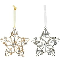 LR Home Gold and Silver Shining Crystal Chain Wrapped Star Ornament, Set of 4