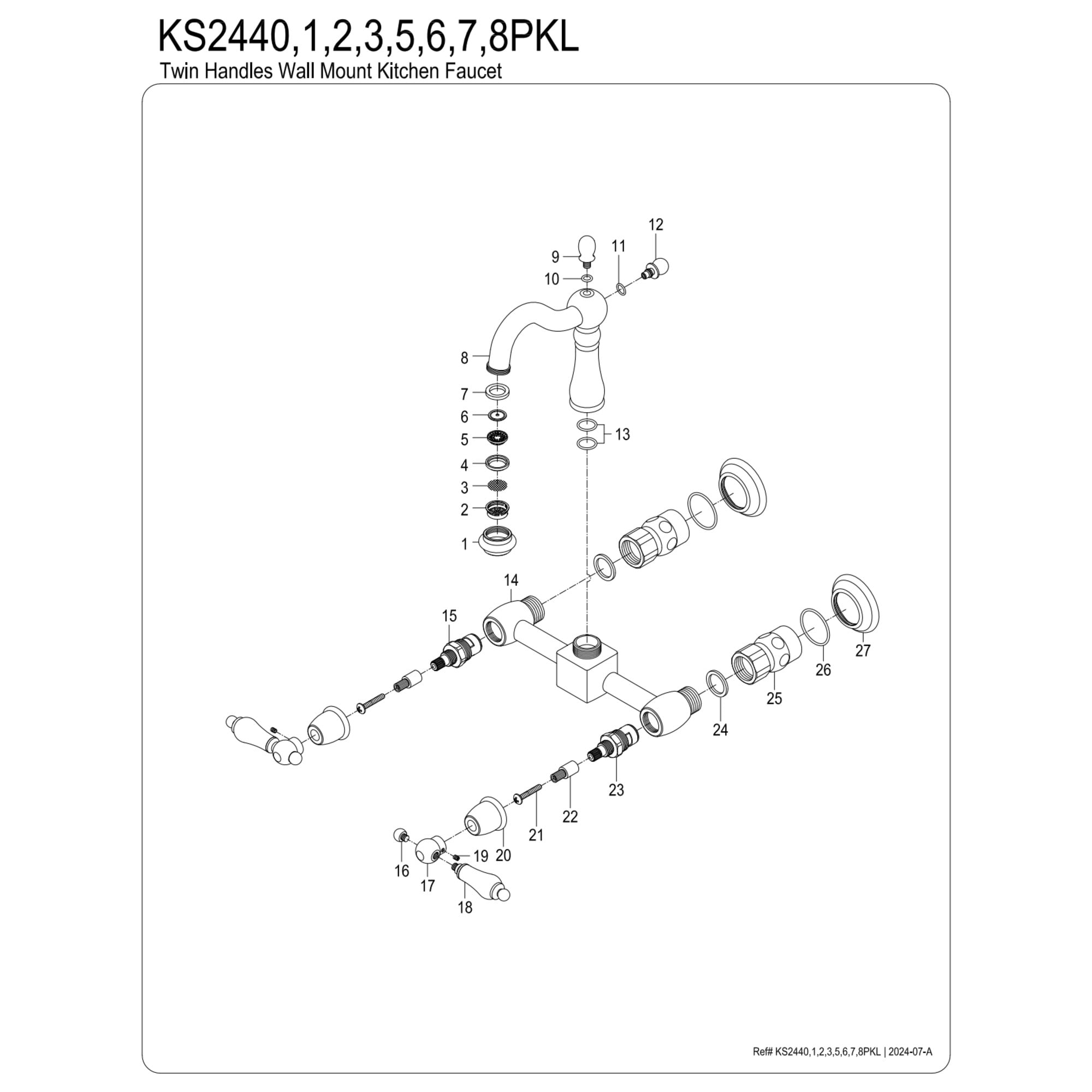 Kingston Brass KS2445PKL Duchess Double-Handle Wall-Mount Bridge Kitchen Faucet, Oil Rubbed Bronze