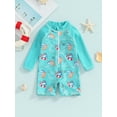 thumbnail image 2 of Suealasg Baby Boys Summer One Piece Swimsuits Long Sleeve Shark Print Zipper Rash Guard Swimwear Infant Boys Romper Beach Bathing Suit, 2 of 9