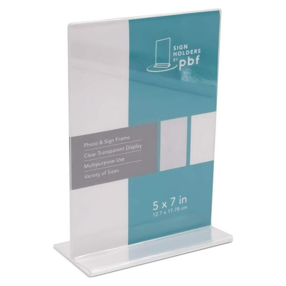 Photo Booth Frames - 5x7 Durable Crystal Clear Acrylic T-Shape Picture Frame Sign Holder Display Stand for 5x7 Inch Insert Slanted - 6 pack