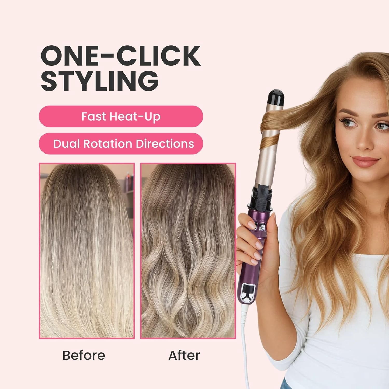 Automatic Rotating Curling Iron, 1.1-Inch Auto Hair Curler with 4 Temperature Settings & LCD Display, Anti-Scald & Dual Voltage