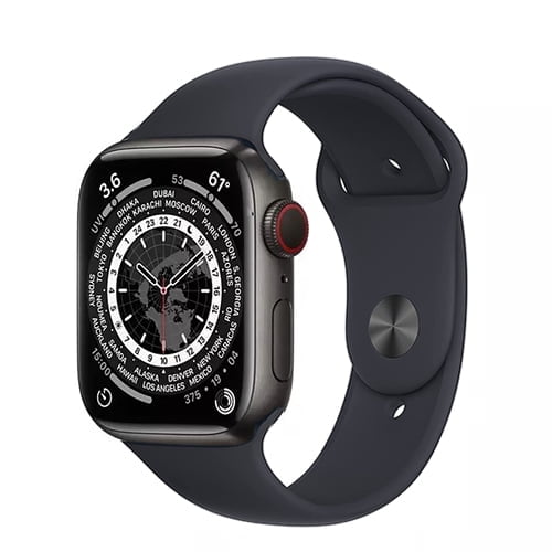 Pre-Owned Apple Watch Series 7 45mm GPS   Cellular Unlocked - Space Black Titanium Case - Black Sport Band (2021)