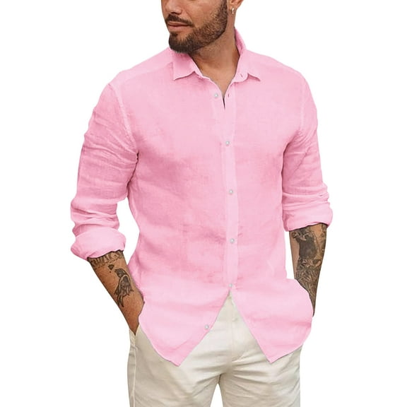Sherrylily Men Button Up Shirts Long Sleeve Linen Beach Casual Cotton Tops