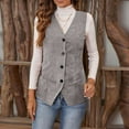 thumbnail image 4 of Women's Button Up Corduroy Vest V Neck Slim Fit Tops with Pockets Sleeveless Trendy Blazer Jackets Lightweight Coats Winter Snap Gilet Warm Outerwear Casual Waistcoats, 4 of 8