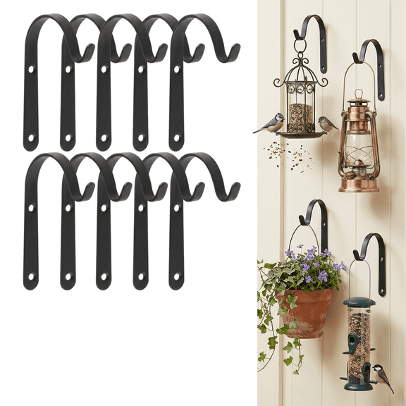ROSEXIXI 10pcs Heavy Duty 2.8-Inch Plant Hooks, Decorative Wall Mount Hangers for Outdoor Hanging Plants, Bird Feeders & Wind Chimes, Black