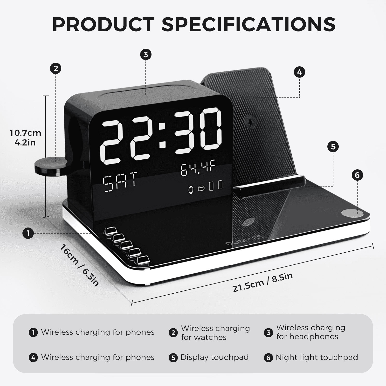 7-in-1 Wireless Charging Station with Clock, Bluetooth Time Sync & Temperature, 30W Fast Wireless Charger for Multiple Devices – Compatible with iPhone 17/16/15/14/13 Pro Max, Apple Watch & AirPods