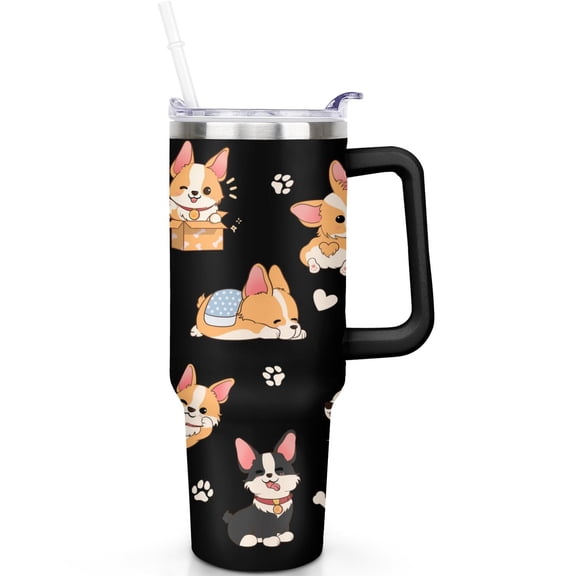 40 oz Dog Tumbler with Handle Flip Straw Lid Travel 40oz Dog Tumblers Lids Straws Vacuum Insulated Leak Proof Stainless Steel Cup Mug Men Women Gifts