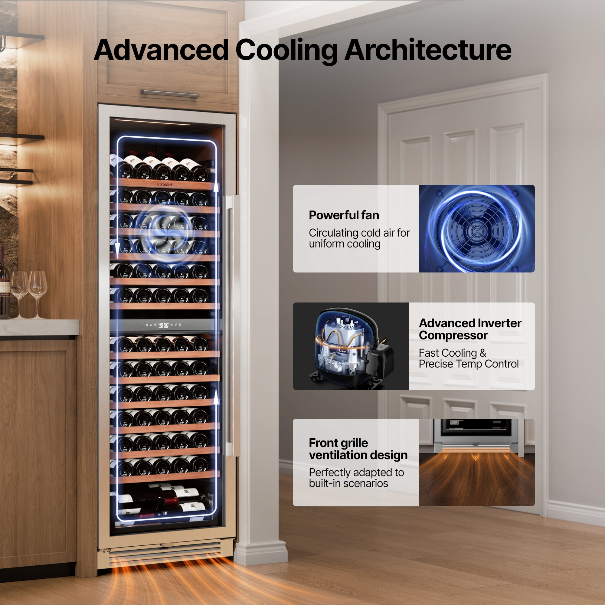 Ca'Lefort Wine Refrigerator, 24 inch 155 Bottle Dual Zone Fridge with Inverter Compressor Freestanding/Built-In Wine Cooler for Home, Bar & Office