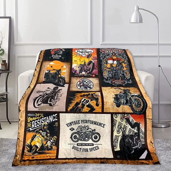 Cadeaux Moto pour Hommes et Femmes Couverture Légère en Flanelle Douce pour Voyage/chambre/extérieur/canapé - Cadeau pour Amateur de Moto 60x80 Pouces
