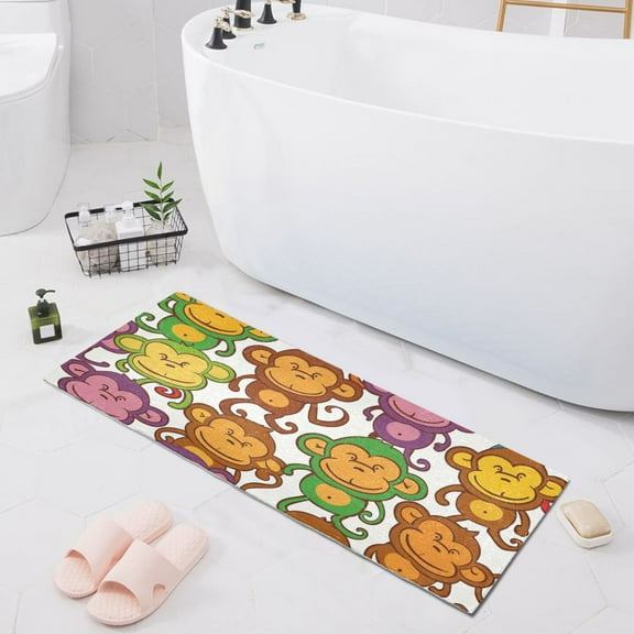 Bath Mat Soft Plush Non-Slip Absorbent Bathroom Rugs 39"x20" Cartoon Colorful Monkey