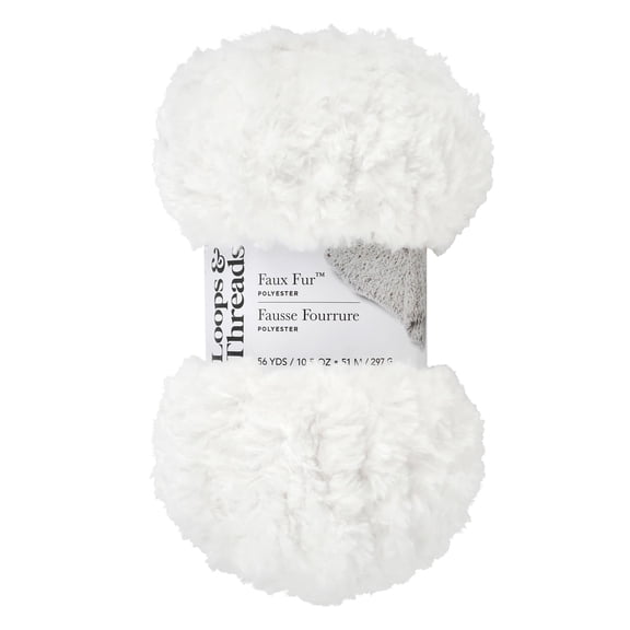 Faux Fur Yarn by Loops & Threads - Yarn for Knitting - Crochet - Weaving - and Arts & Crafts - White - Polyester - 10.5 oz