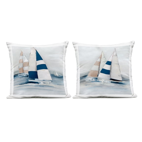 Stupell Industries Sailboat Fleet Voyage Design by Sally Swatland Outdoor Printed Pillow (Set of 2)