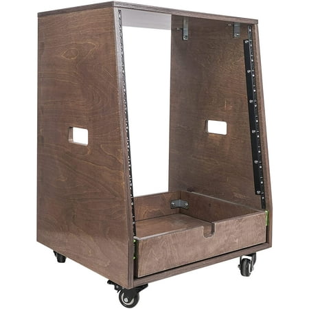 Sound Town 12U DIY Slanted Studio Rack with 12U Rack Space Extra 2U Drawer Plywood Rubber Feet Casters Weathered Gray (SDRK-12TBD2) - image 8