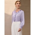 thumbnail image 3 of DARING DIVA Women's Satin Ruffle V Neck Long Sleeve Casual Blouse S Light Purple, 3 of 6