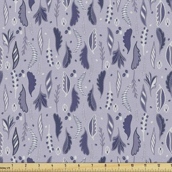 Botany Fabric by the Yard, Bohemian Leaves Ethnic Hippie Style Nature Bush Herbs Foliage Berry, Decorative Upholstery Fabric for Chairs & Home Accents, 2 Yards, Purple Grey Ceil Blue by Ambesonne