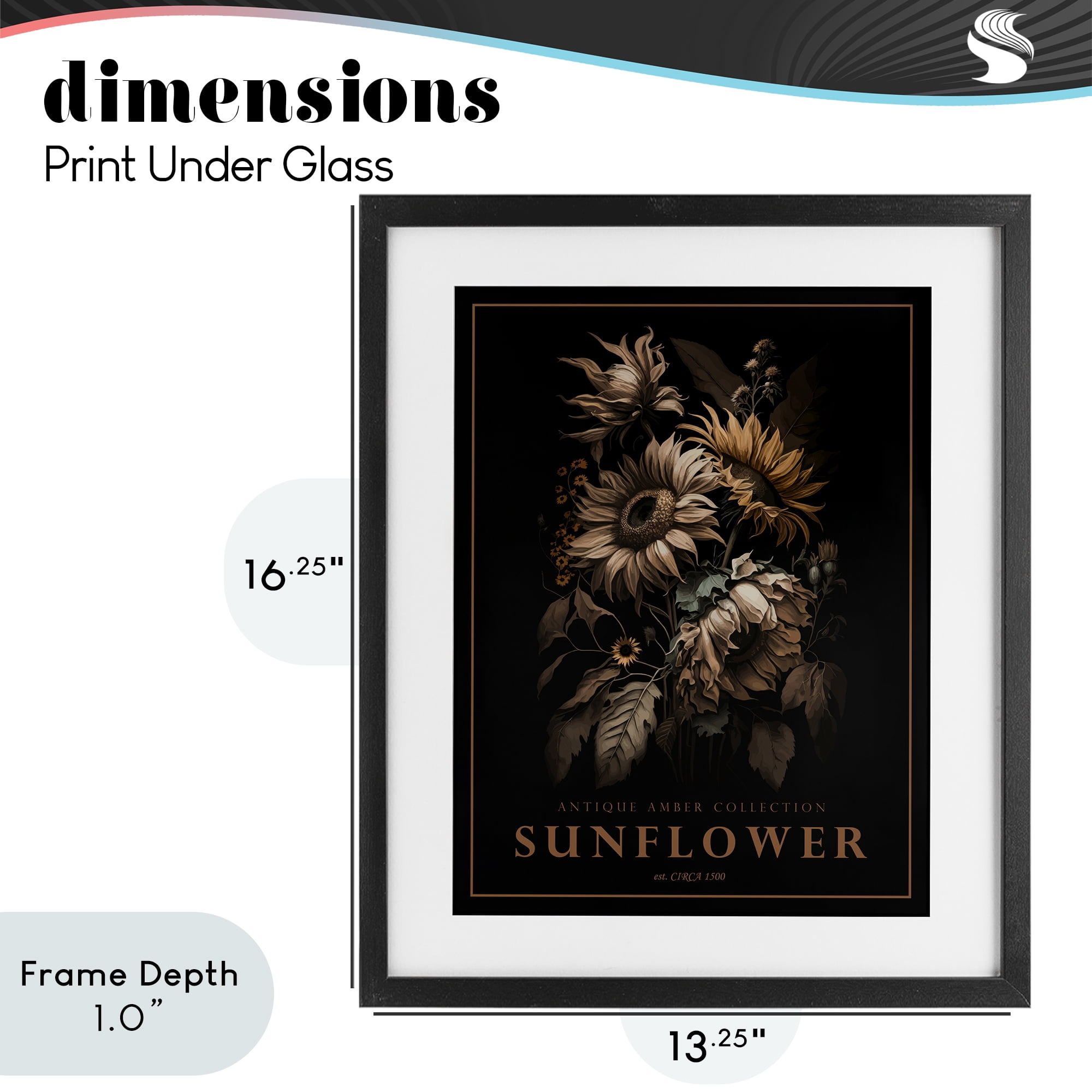 Stupell Industries Antique Sunflower Bushel Black Framed Print Under Glass, design by Christopher Giampietro