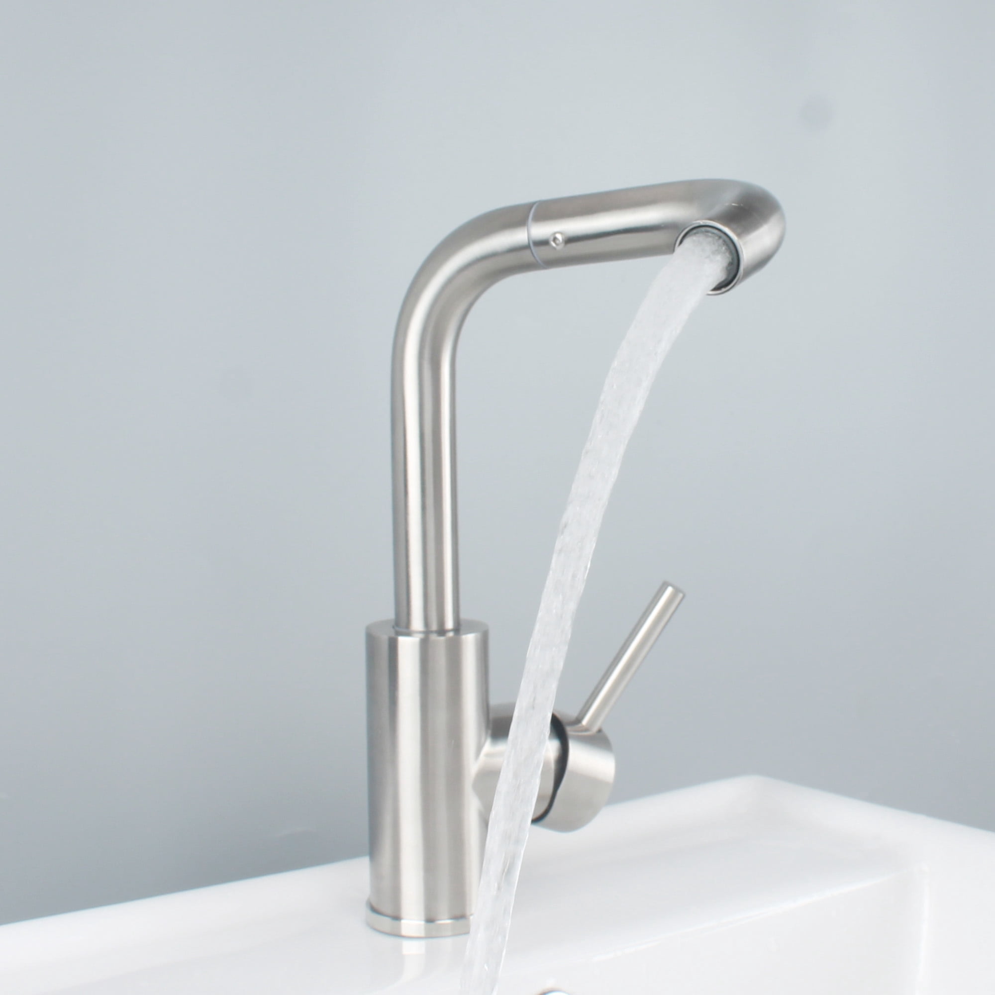 Brushed Nickel Bathroom Faucet for Sink 1 Hole Bar Faucet Single Hole Single Handle Vanity Faucet 360 Swivel Spout