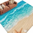 thumbnail image 2 of Summer Beach Washable Living Room Rugs 6'x9', Teal Blue Ocean Waves Beige Sand Starfish Shells Low Pile Throw Large Area Rug Non-Slip Sturdy Edge Binding Carpet for Dining Room Kitchen Office, 2 of 9