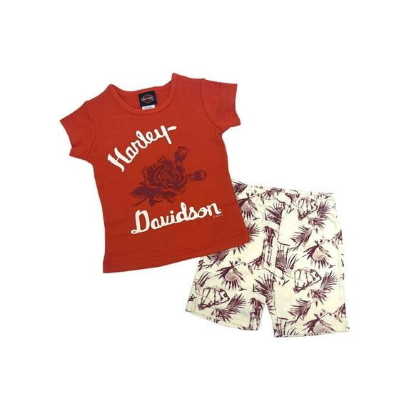 Harley-Davidson Little Girls 2 Piece Toddler Rib Tee & Bike Short Set (2/3T), Harley Davidson