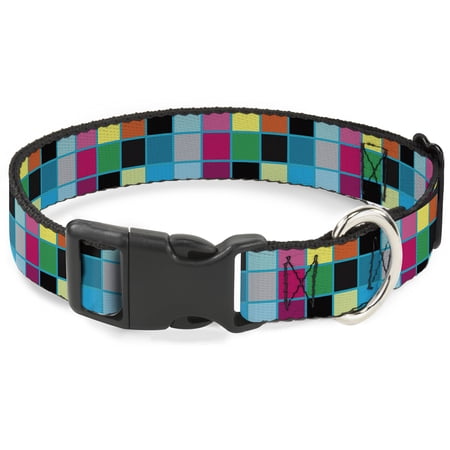 Buckle-Down Pet Collar Dog Collar Plastic Buckle Checker Bright Pastel Outline 7 to 8.5 Inches 0.5 Inch Wide