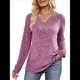 thumbnail image 2 of Blusa de Larga con Cuello en V para Mujer, Blusa Informal de Otoño, Suéter Tipo Túnica, Ropa de Moda. Rojo Púrpura S, 2 of 5