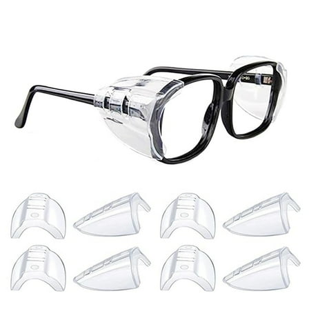 GoXteam 4 Pairs Safety Eye Glasses Side Shields, Slip On Clear Side Shield for Safety Glasses- Fits Small to Medium Eyeglasses