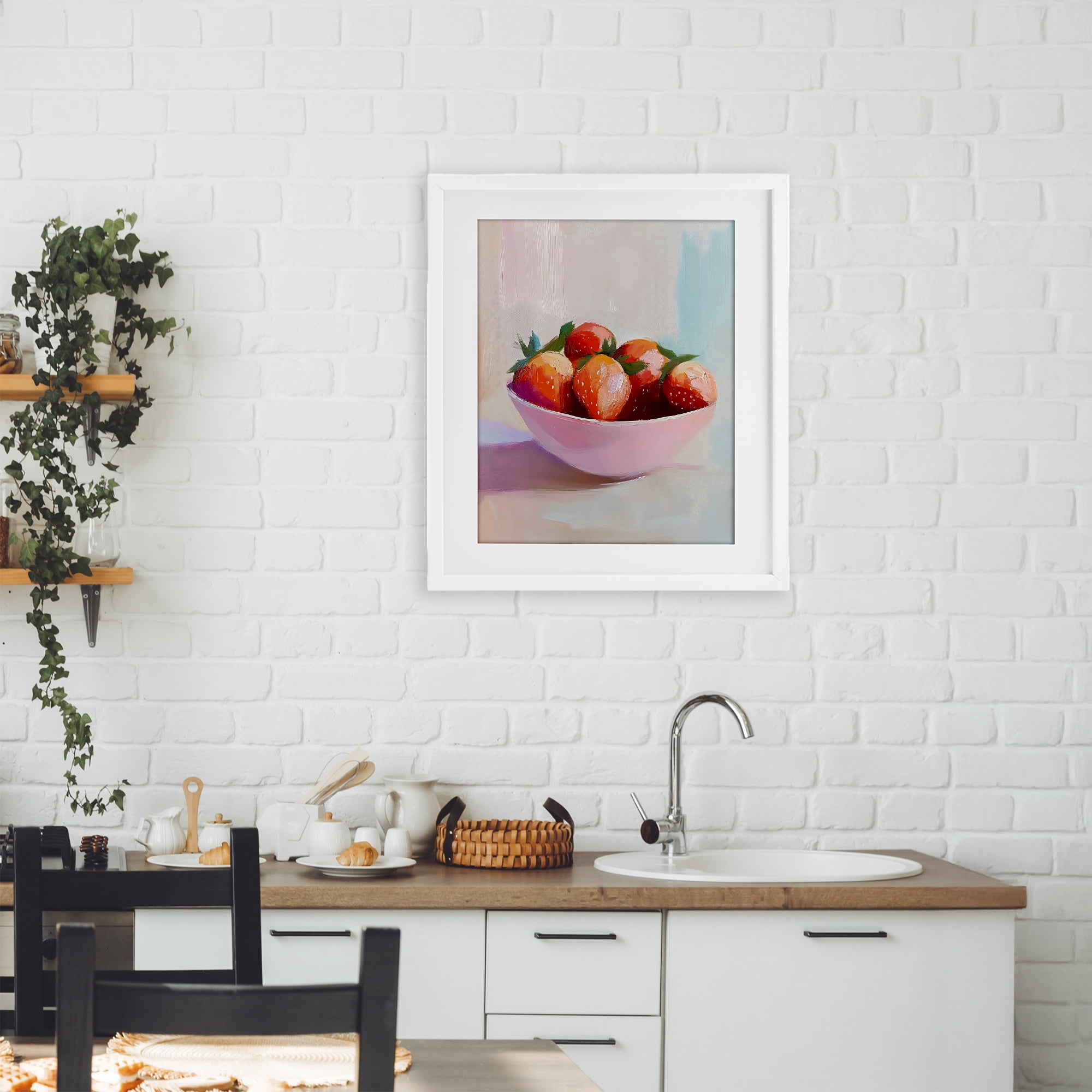 Stupell Industries Pastel Bowl of Strawberries White Framed Print Under Glass, design by The Prints Vibe