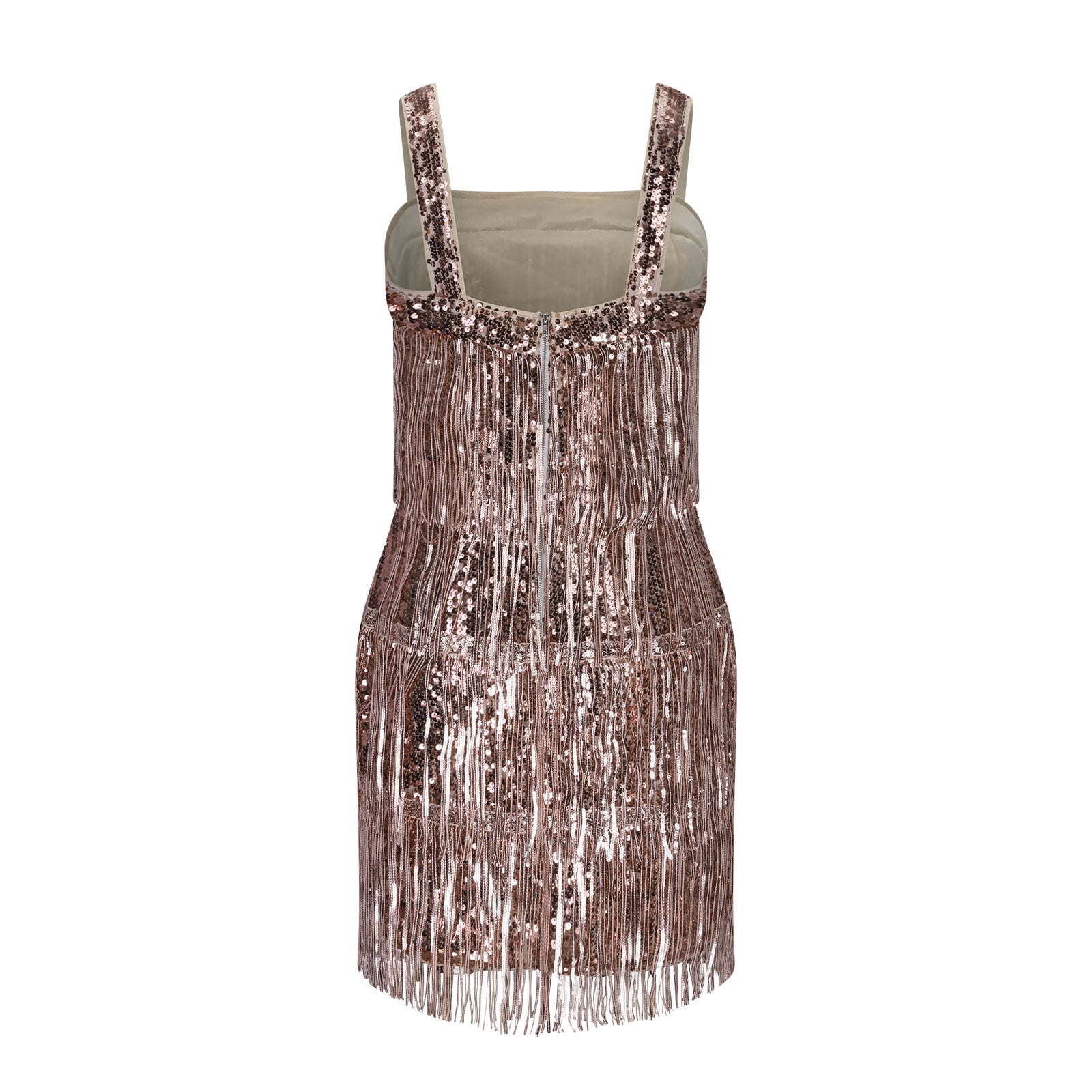 UPPADA Womens Plus Size Layered Fringe Dress Deep V Neck Cami Mini Dress Sleeveless Tassels Flapper Dresses Sequin Tassel Fringe Party Dress