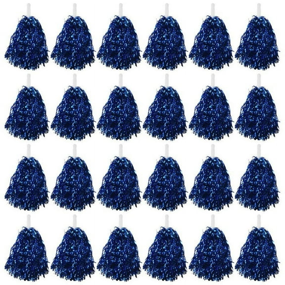 Top Sales 24Pcs Cheerleading Pom Poms Metallic Foil Cheer with Plastic Handle for Adults Kids Cheerleaders Blue
