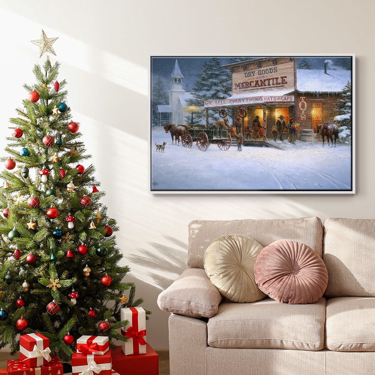 Christmas Wishes - Framed Gallery Wrapped Holiday Canvas - 25 x 37 - White Frame