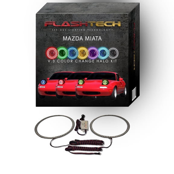 Flashtech RGB Multi Color Changing LED Halo Ring kit for 1990-1997 Mazda Miata Headlights