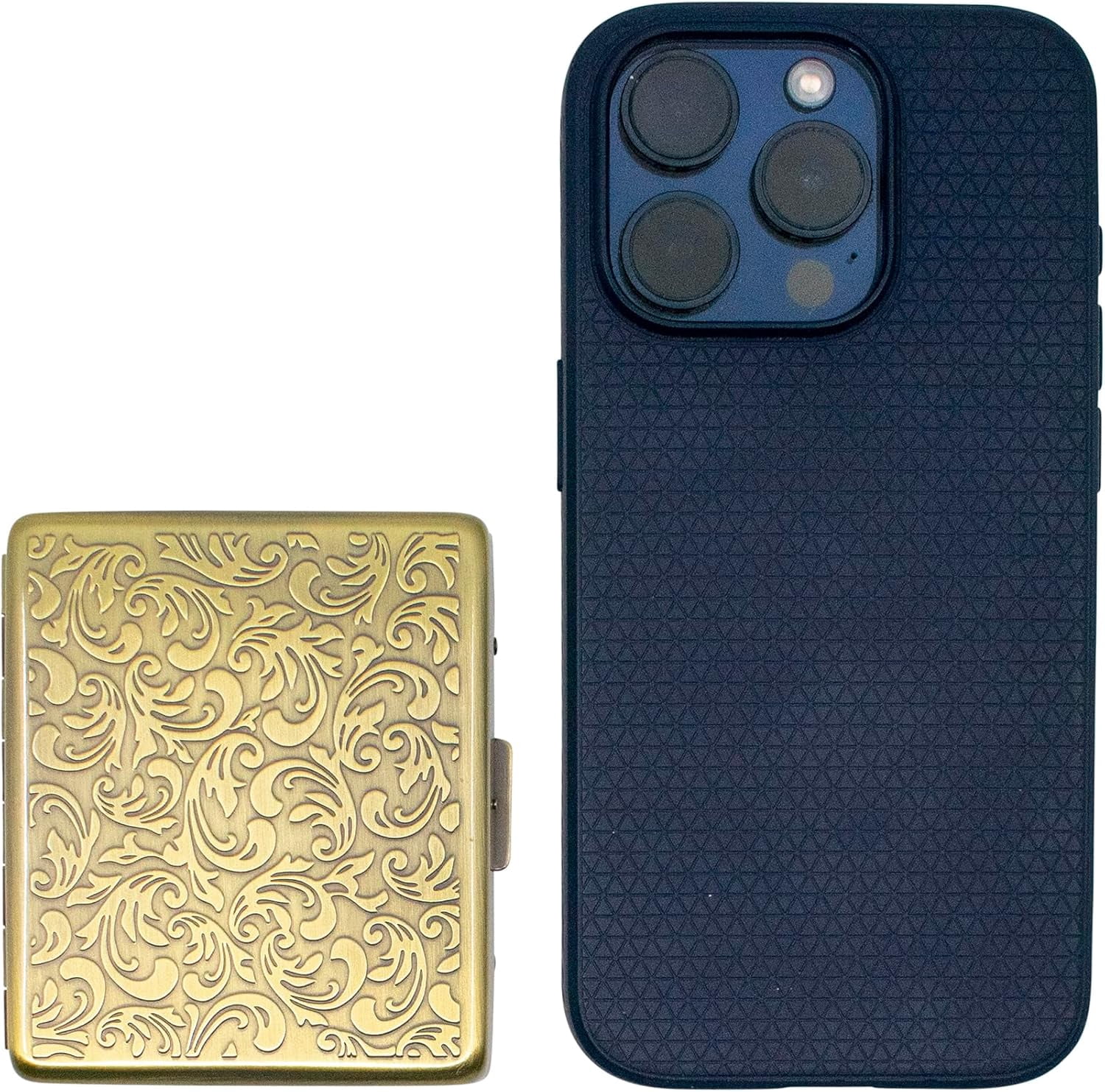 Set of 2 Metal-Plated Weekly (7-Day) Pill Box Case & Portable Medicine Organizer (Antique Brass Victorian)