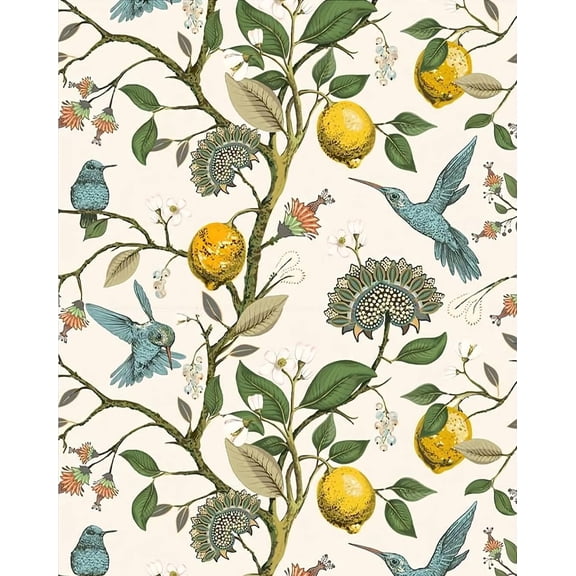 Blue Bird Self Adhesive Wallpaper Fresh Lemon Tree Peel and Stick Wallpaper Removable Waterproof Prepasted Contact Paper Wall Mural 17.7in x 9.8ft