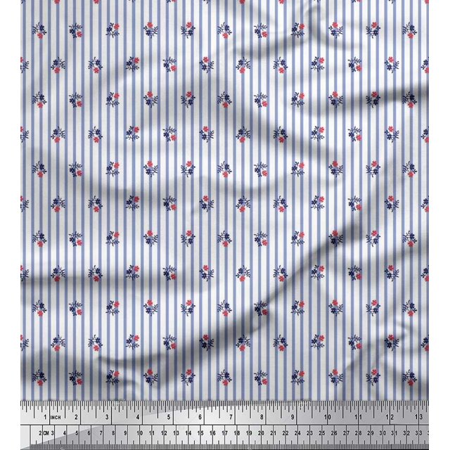 Soimoi Rayon Fabric Stripe & Floral Shirting Print Fabric by Yard 56 Inch Wide