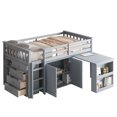 thumbnail image 6 of Twin Size Low Loft Bed with Pulling-Out Desk and Storage Cabinets, Multiple Functions Wooden Loft Bed Frame with Storage Shelves and Drawers for Teens Boys Girls, Grey, 6 of 8