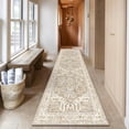 thumbnail image 6 of Washable Runner Rug, 3x10 Non-Slip Boho Vintage Hallway Rug with Rubber Backing, Low Pile Faux Wool Distressed Carpet Runner for Bedroom, Kitchen, Laundry, Entrance, 6 of 7