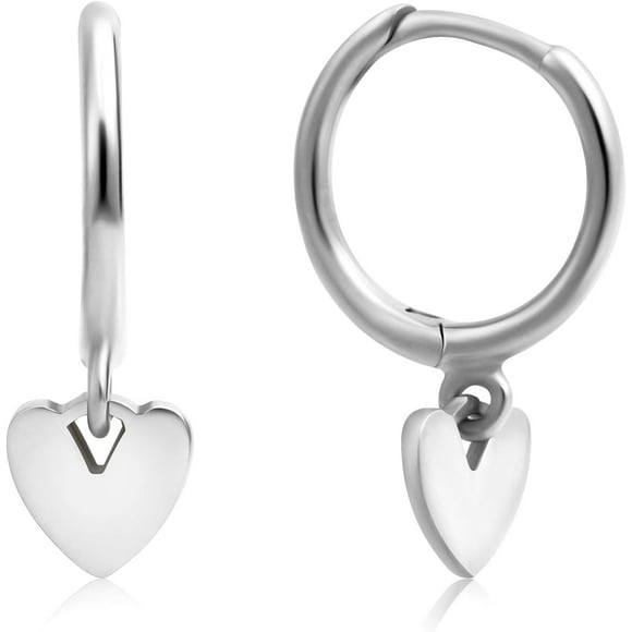 Heart Dangle Hoop Earrings, Minimalist S925 Sterling Silver Small Love Drop Huggies Earrings Charms Dangling Jewelry Gifts for Women Girls Christmas Birthday Valentines Day