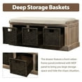 thumbnail image 4 of Wulawindy Rustic Storage Bench with 3 Removable Classic Rattan Basket , Entryway Bench with Removable Cushion, 4 of 7