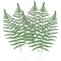 Nvzi Decorative Glitter Hollow Leaf, 10pcs Artificial Fern Plant Persian Stem Leaves Christmas Spray Ornament for Holiday Party Xmas Tree Decor （Green）
