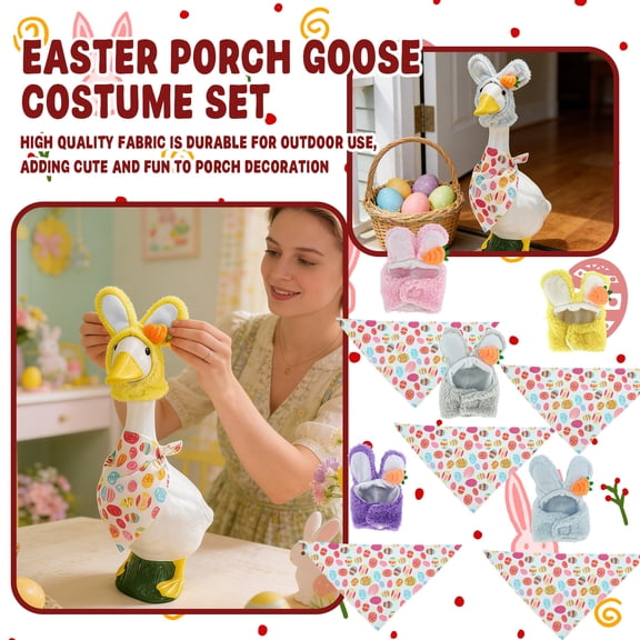 Easter Porch Goose Costume Set Bunny Hat and Scarf 6.89 Inch Festive Pet Decoration for Outdoor Porch