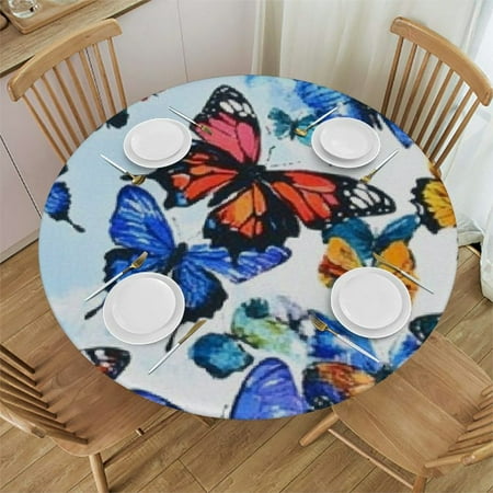 

Patifu Butterflies Blue Sky Silk Screen Round Table Cover Stain Resistant Washable Indoor Outdoor Tablecloth Kitchen Dining Wedding Parties 100% Polyester Decorative Tablecloths 54 -58